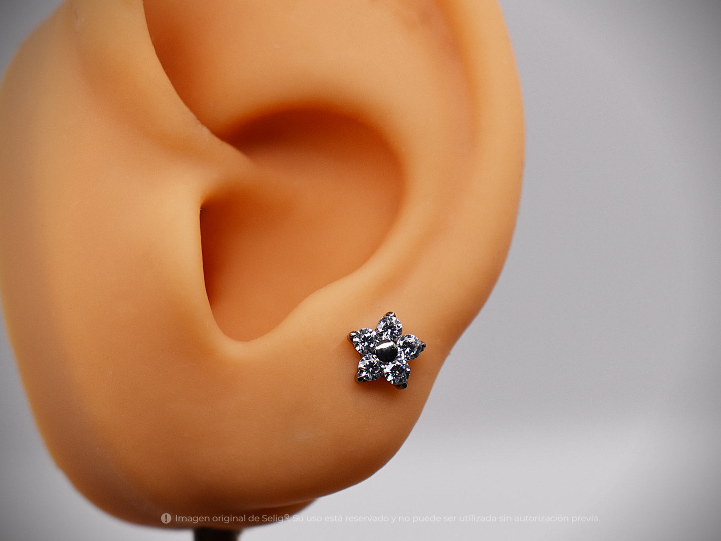 Piercing Flor circón blanco